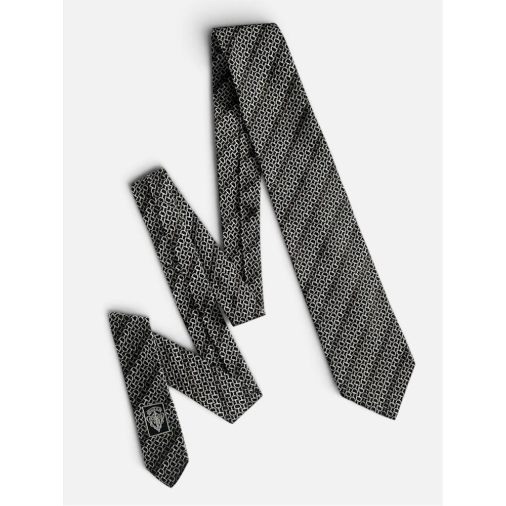 GUCCI Silk Black Brown Horsebit Pattern Tie Made in Italy
